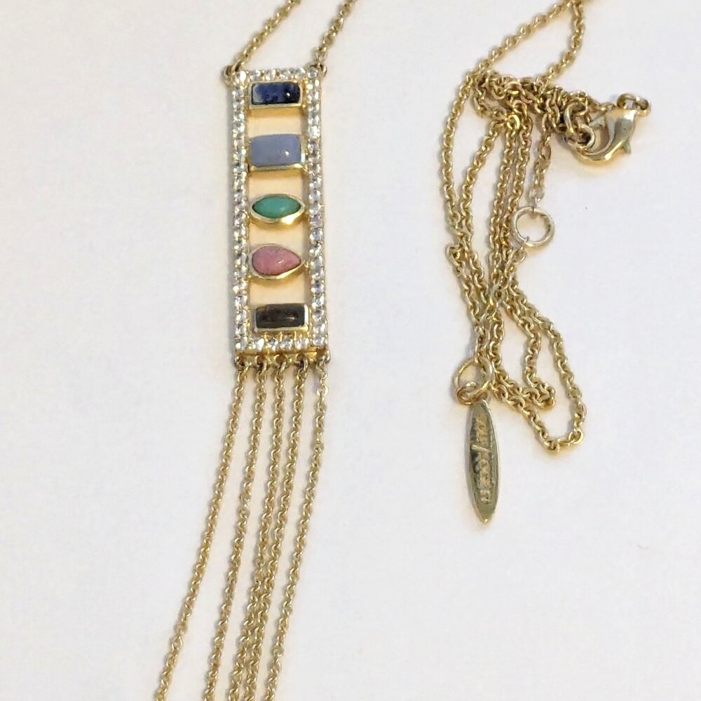 SOLE/SOCIETY Gemstone Rhinestone Tassel Bar Pendant Necklace